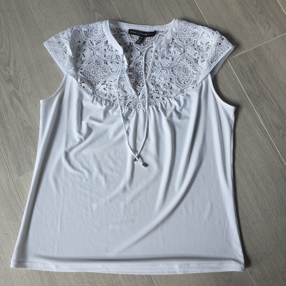 White House Black Market White Lace Top